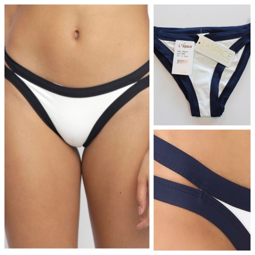 L Space Ridin High Charlie Strappy Bikini Swim Bottom Colorblock White XS L NWT